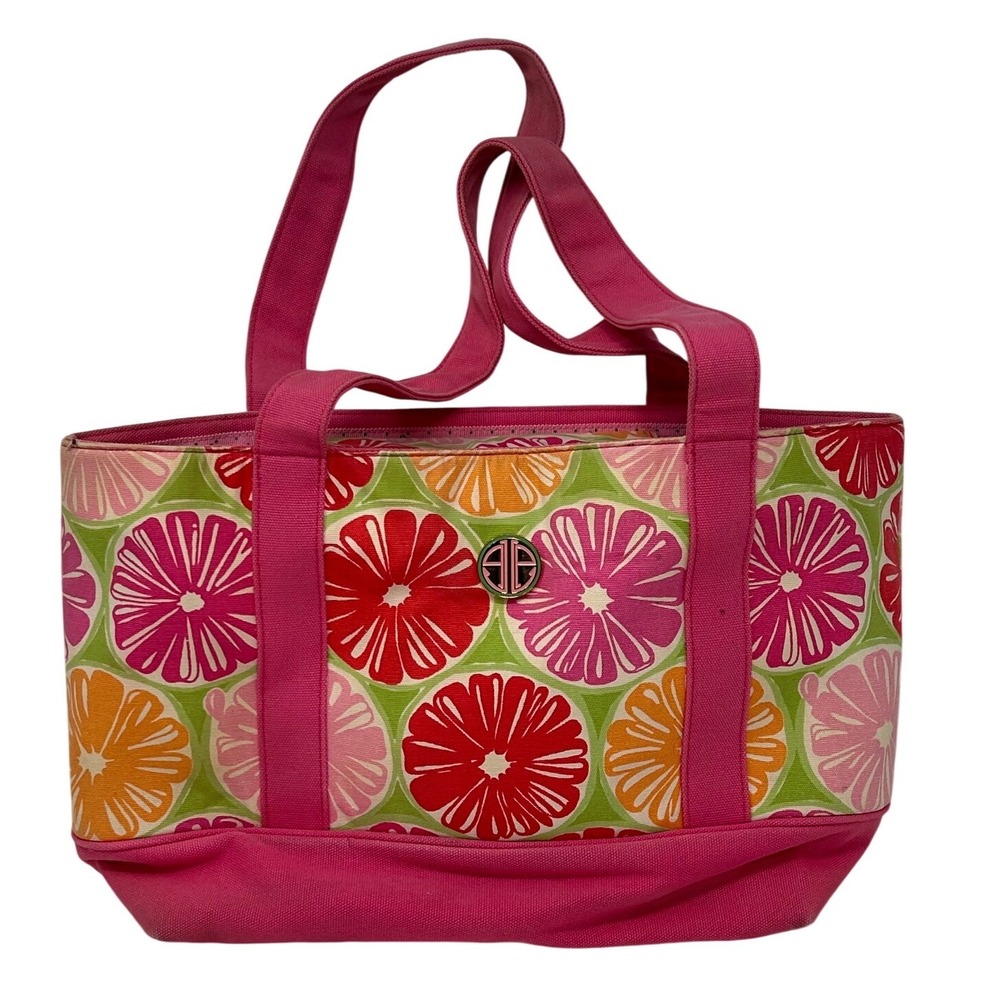 Lilly Pulitzer Pink Citrus Slice Canvas Tote Bag Monogrammed Zip Top Medium